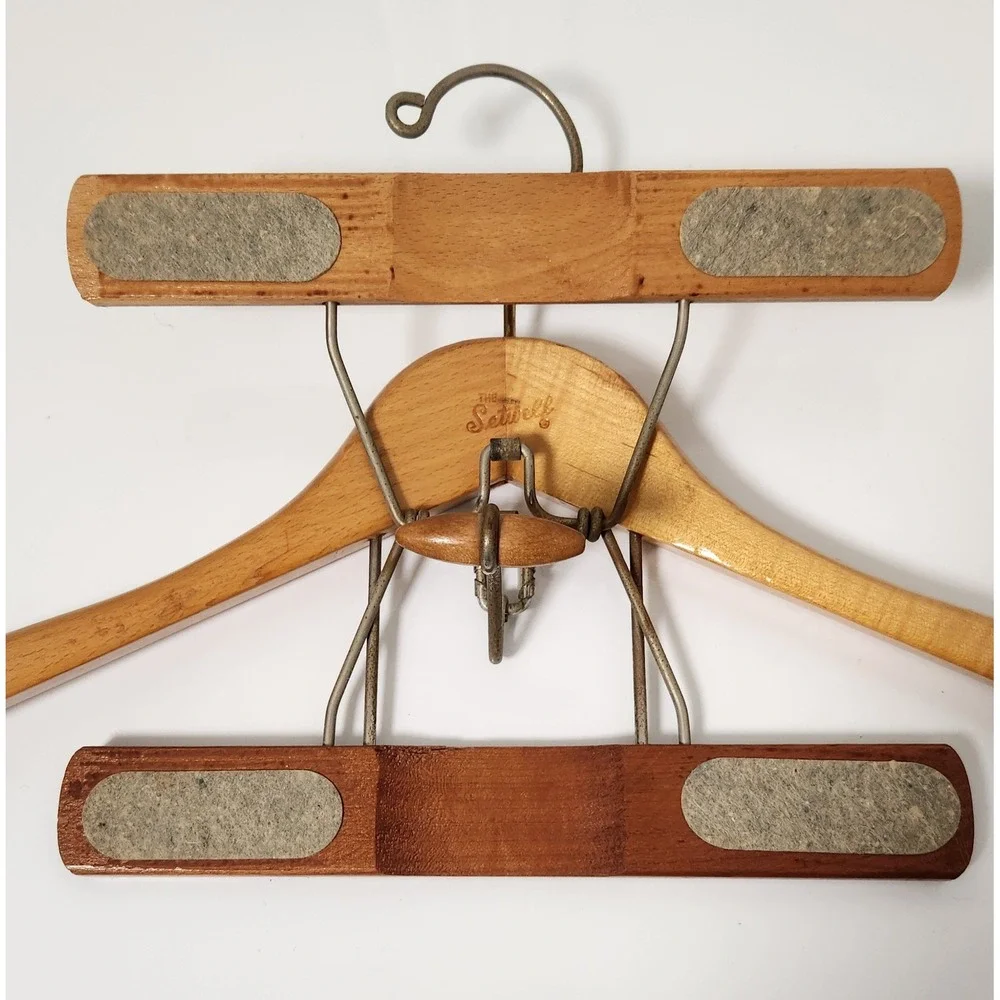 Vintage Setwell Wood Suit Hanger Wishbone Clamp Coat Pants Made USA Heavy Duty